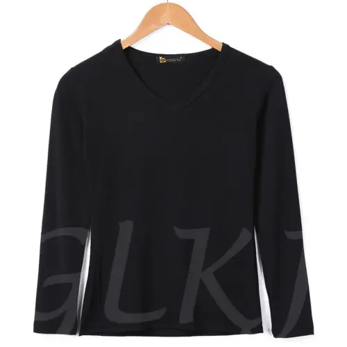 2019 New Summer Women's Fashion Loose Cotton Long Sleeve Sexy V-Neck T-Shirt Solid Brief Black White Tops Plus Size M-XXL | Женская