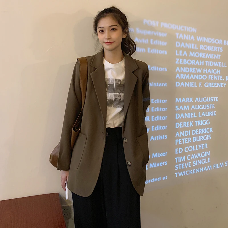 

Autumn New Korean Leisure Women Blazers Office Lady Pockets Suit Coat Solid Color Outwear female blazers