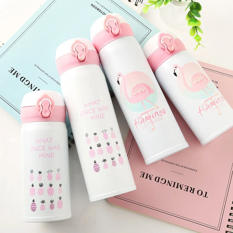 Бутылка-термос 304 Нержавеющая сталь Фламинго с принтом ананаса бутылка для воды