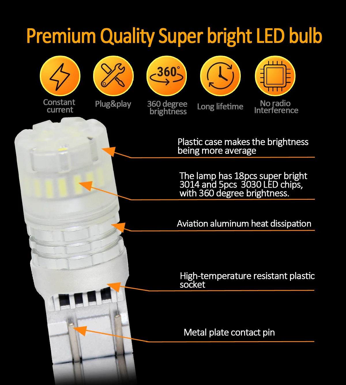

2Pcs Car LED Bulbs 12V S20 7443 7740 For Turn Signal DRL Daytime Backup Reverse Lamp Tail Light White Red Amber Canbus