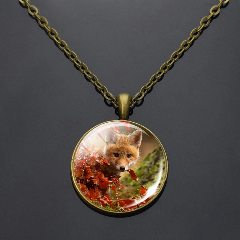 Ожерелье с пуговицами в виде Красной лисы кулон бижутерия со стеклянными