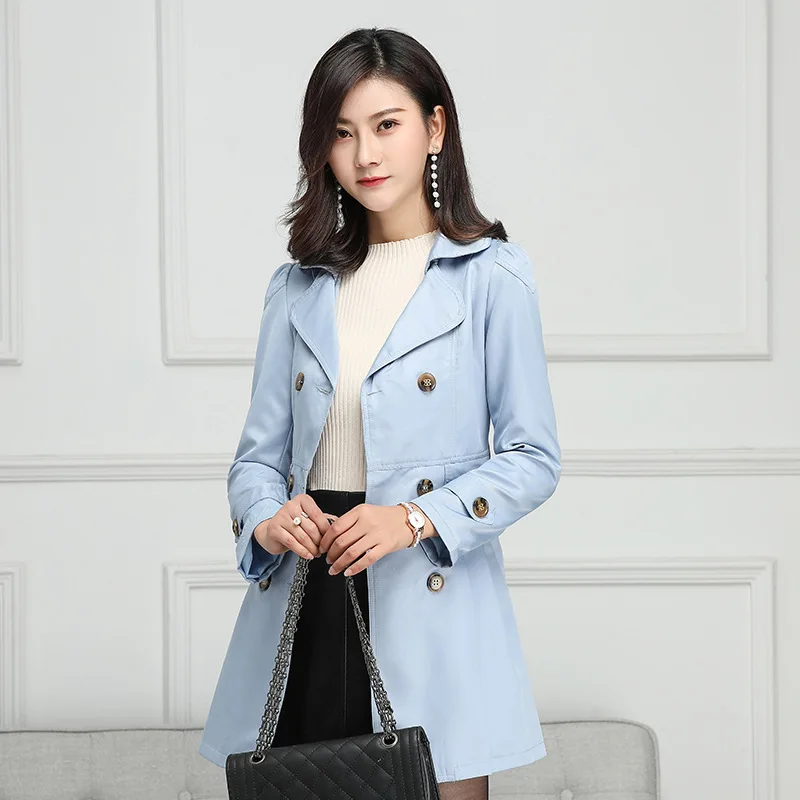 

Women Windbreaker 2020 Korean Version New Women's Jacket Long Paragraph Double-Breasted Lapel Slim Versatile Coat Spring Autumn