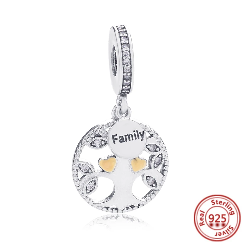 

925 Sterling Silver Hollow Family Tree Water Droplets Heart Beads Fit Original Pandora Charms Bracelet DIY Women Fashion Jewelry
