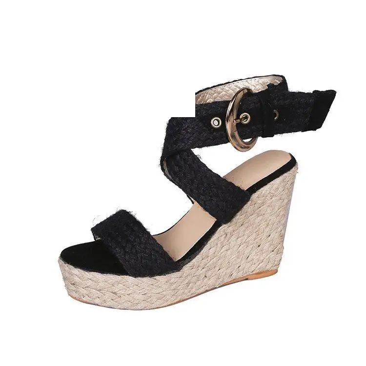 

Low Sandals Woman Leather Large Size Clogs Wedge Suit Female Beige High Heels Summer Shoes Espadrilles Platform Low-heeled Big F