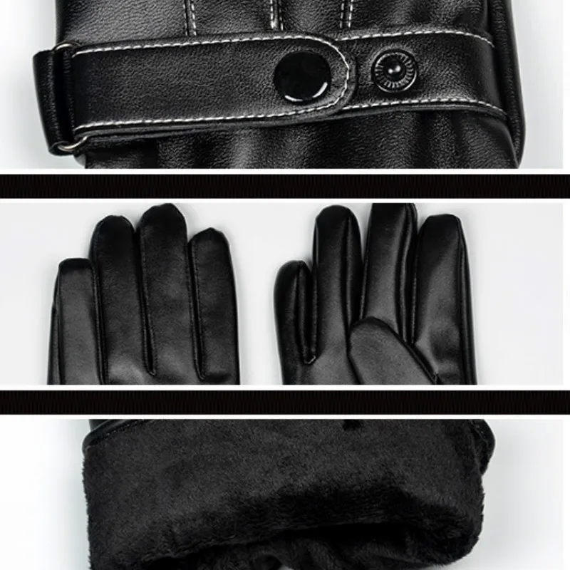 Мужские кожаные перчатки с сенсорным экраном Осень-зима 2020 черные из