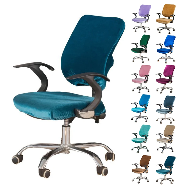 Fundas de terciopelo para silla de oficina, cubiertas universales para respaldo de silla y asiento, elásticas, divididas, 2 unids/set por juego