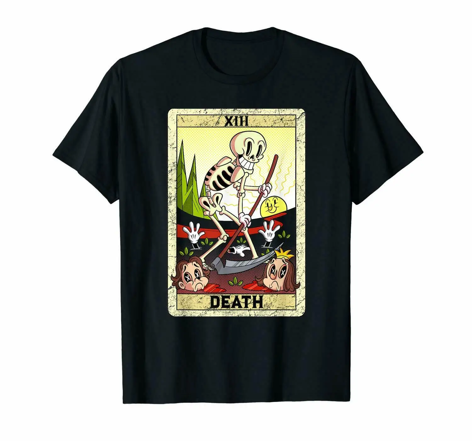 

Grim Reaper Death Funny Tarot Card Number XVII Vintage Black T-Shirt Summer Cotton Short Sleeve O-Neck Men's T Shirt New S-3XL