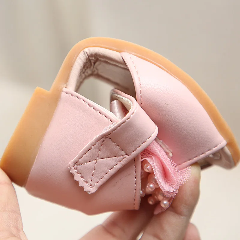 

COZULMA Baby Girls Lace Decoration Sandals Kids Summer Shoes For Children Pearl Hook & Loop Beach Sandals Size 21-30