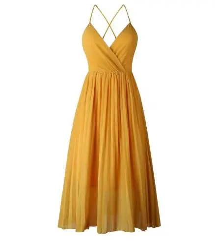 

2022 Hot Sale Summer Women Pure Color Elegant Chiffon Fashion Vestidos Sexy Sling V-neck Wrapped Chest Dresses