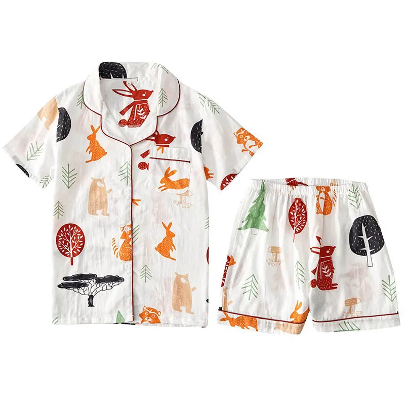 

Women Short Sleeve+Shorts 2Pcs Turn-down Collar Pajamas Ladies 2020 Summer New Comfort Gauze Cotton Sleepwear Loose Casual Wear