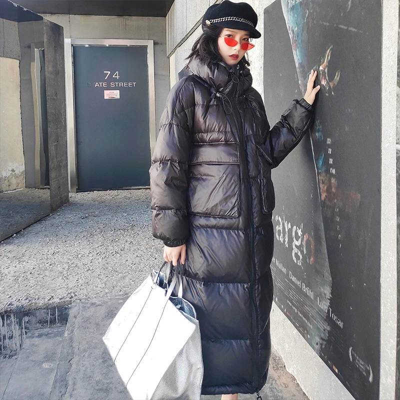 Зимние длинные куртки для женщин 90% белый утиный пух парка пуховик женские пальто