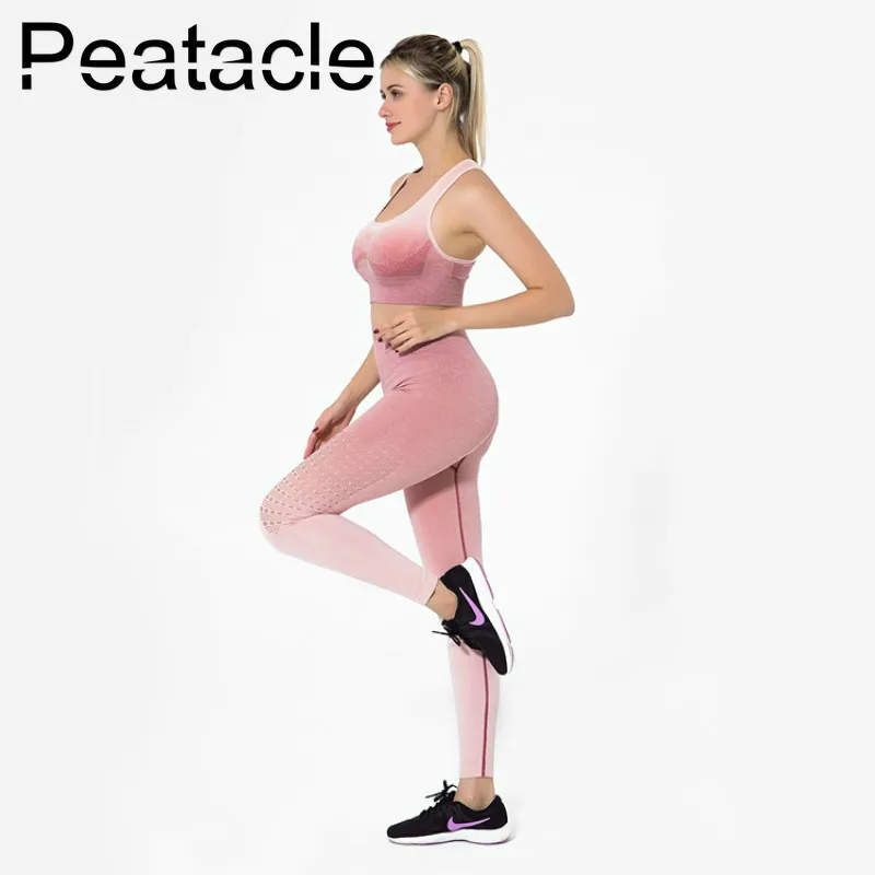 Peatacle, комплект из 2 предметов, бесшовный фитнес-костюм для женщин, комплект для йоги, бюстгальтер, леггинсы, одежда для бега, одежда для тренировок, тренажерного зала, Ensemble Sport Femme