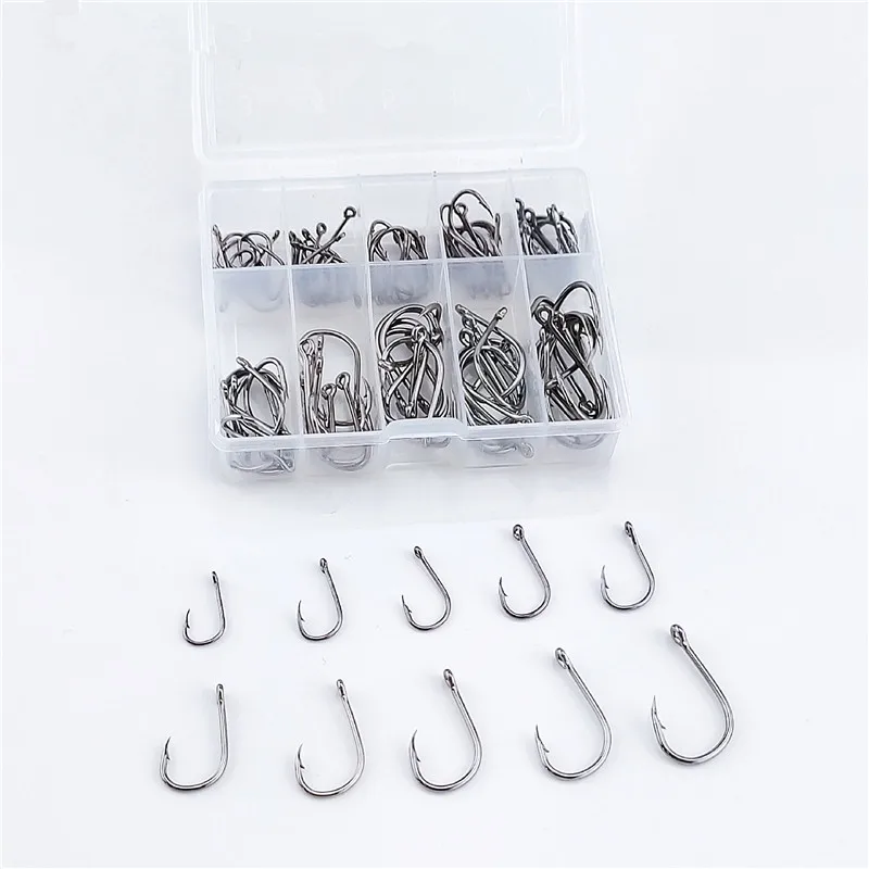 100 Barb Fish Hook Set Carbon Steel Single Circle Fly Fishing Jump Carp Chair Accessories Tools |