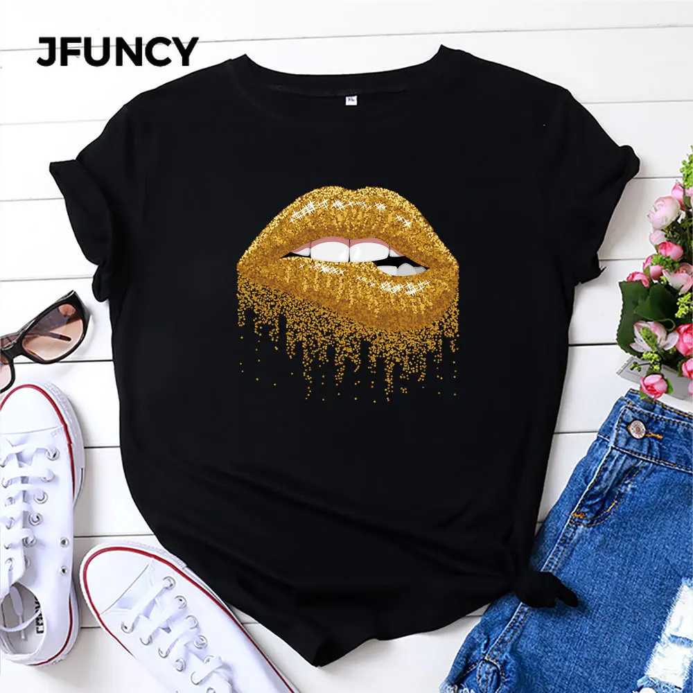 Женская летняя футболка JFUNCY из 100% хлопка с круглым вырезом и коротким рукавом