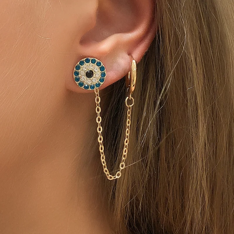 

Fashion European Style Round Small Stud Earrings Asymmetric Full Diamond Light Luxury Temperament Classic Party Jewelry 2021