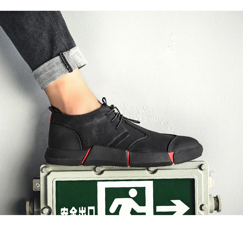 

Men Shoes Autumn Casual Leather Flats Man Sneaker Winter Black Warm Plush Lining Lace-up British Style Footwear