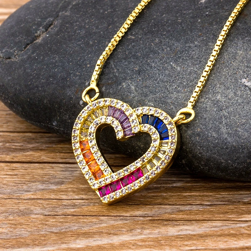 

Romantic Women Initial CZ Necklace Heart Shape Rainbow Copper Pendent Long Snake Chain Necklace Jewelry for Lady Girls Best Gift