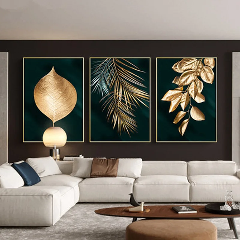 

Abstract Golden Plant Leaves Picture Wall Poster Modern Style Canvas Print Painting Aisle Living Room Bedroom Unique Decoration