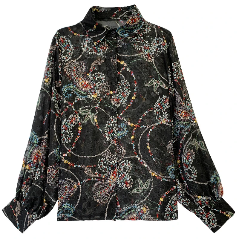 

Vintage Long Lantern Sleeve Embroidery Blouse Women 2021 Spring Chiffon Korean Tops Female Buttons Shirt Ladies Chic YNZZU 1T039
