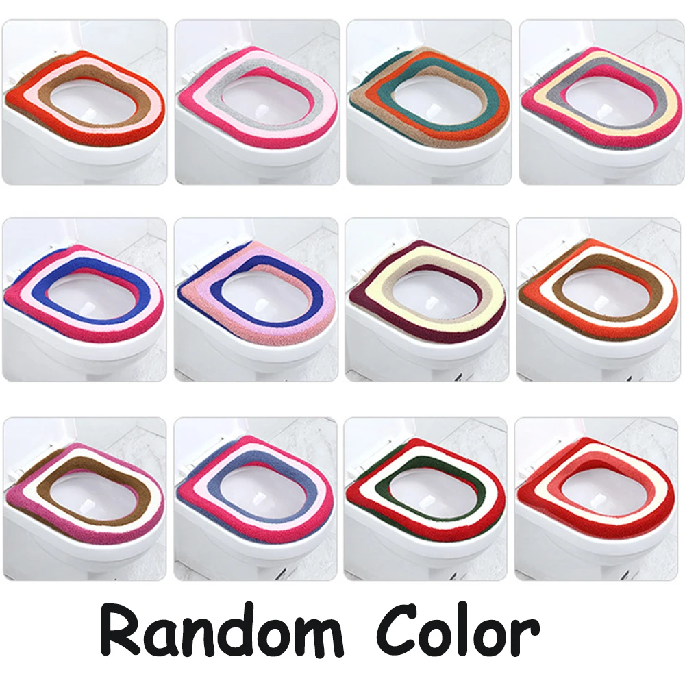 Random color Новая теплая мягкая крышка для унитаза, крышка для сиденья, верхняя крышка, Накладка для ванной, теплое сиденье на унитаз, ткань, мягкая крышка для унитаза, моющееся сиденье - Цвет: Random color