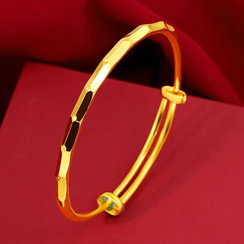 

24K Yellow Gold Bracelet For Women 12N Brass Vietnam sand gold Push-pull Female Bracelet Bangles Wedding Anniversary Jewelry