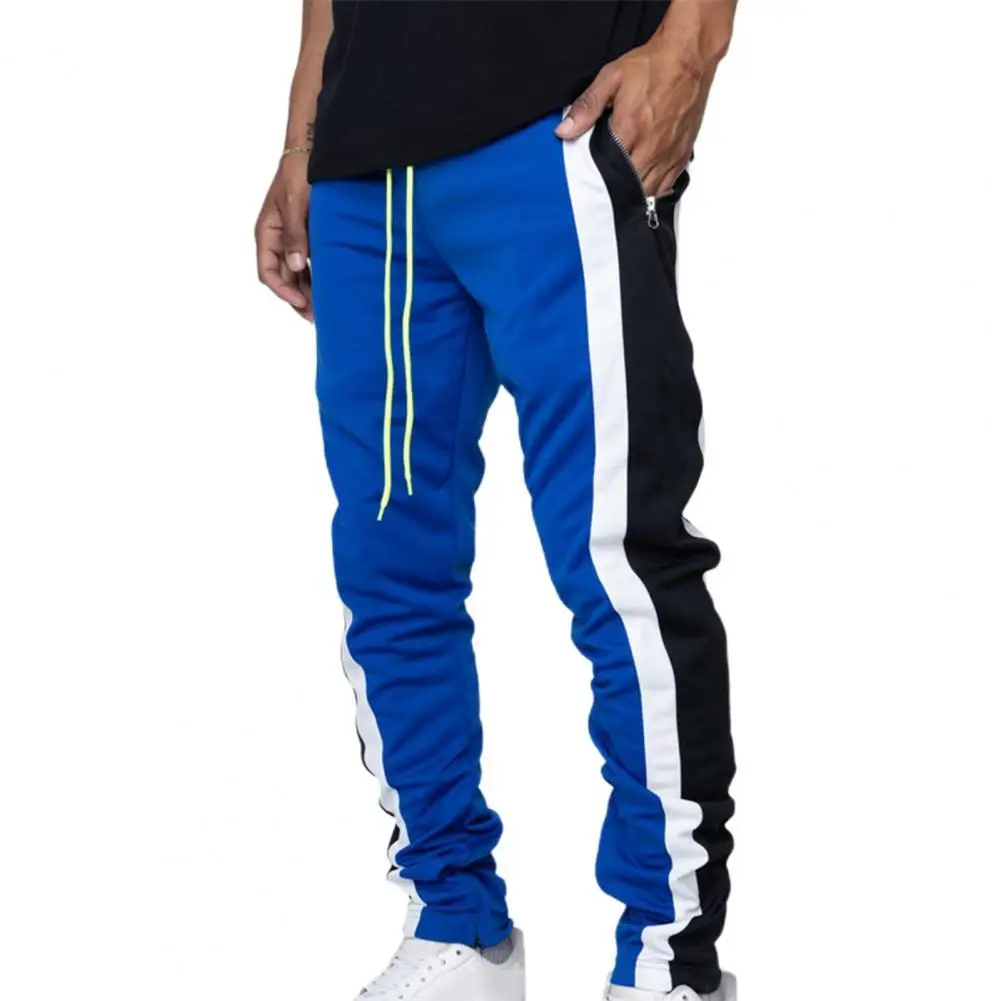 

Брюки мужские облегающие на молнии, повседневные спортивные штаны с завязками, джоггеры контрастных цветов, с карманами, на лето