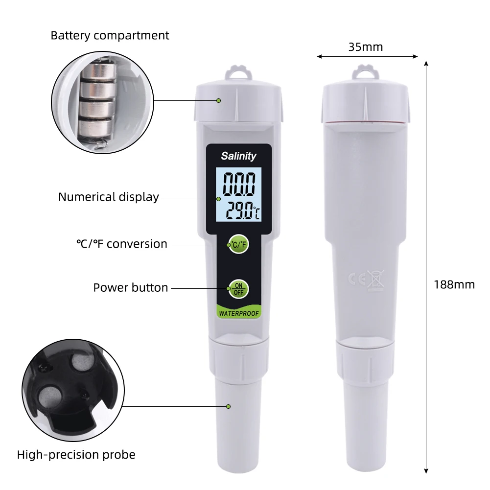 Измеритель солености воды цифровой 0 ~ 199.9ppt