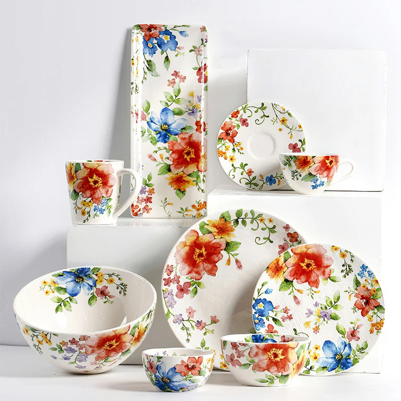 

Ceramic Rice Bowl Dinnerware Round Flower Noodle Large Soup Bowl Restaurant Kitchen Steak Plate Mug Cup Dish Home Tableware