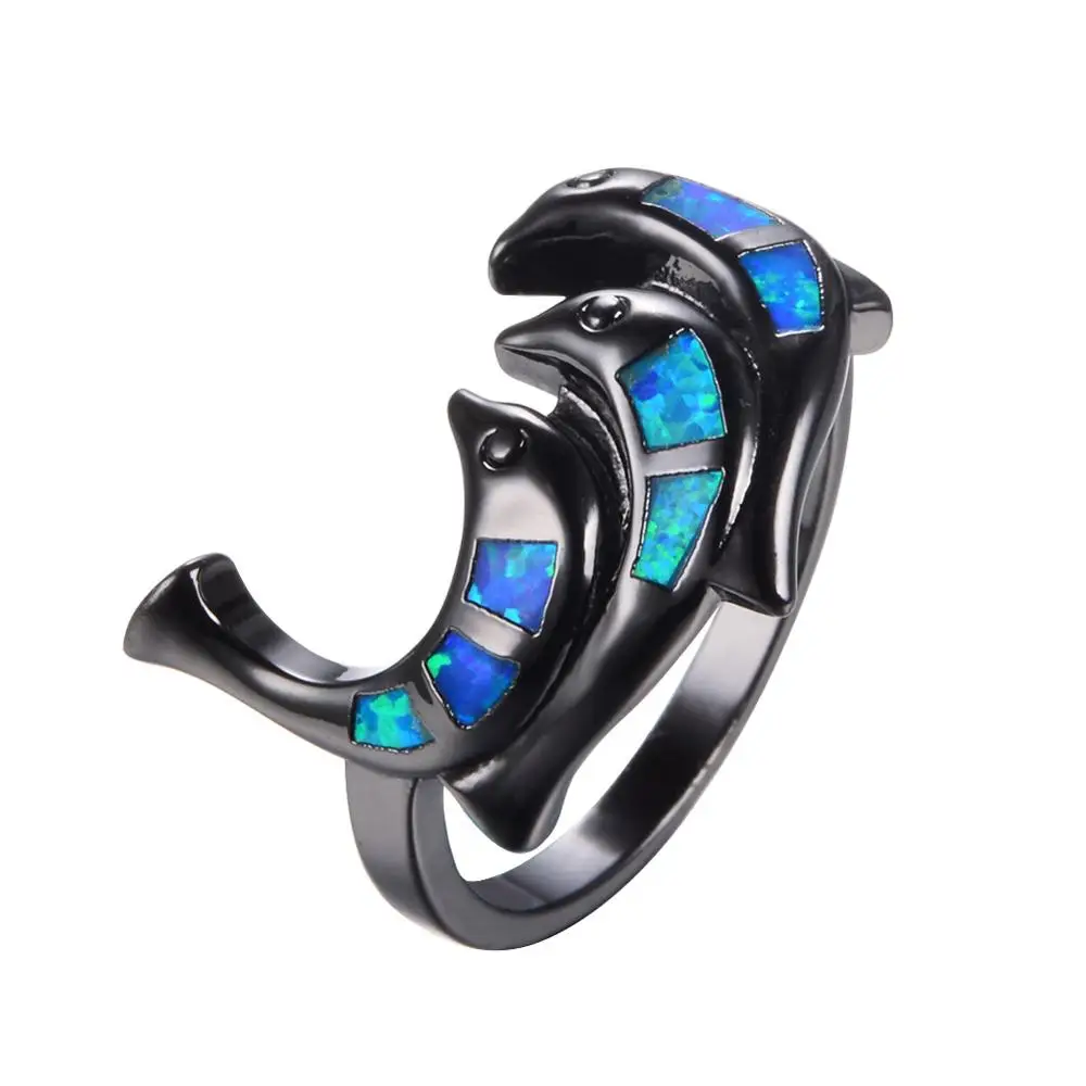 Новые модные женские модели черное кольцо с дельфином любовь морской праздник