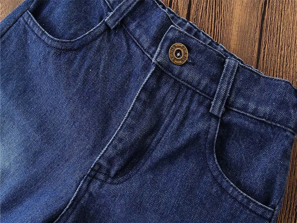 Детский однотонный топ с оборкой и короткими рукавами джинсы вышивкой одежда для