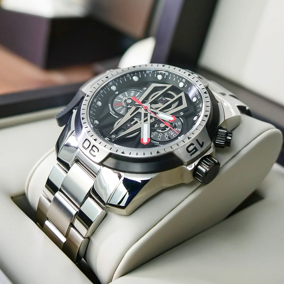 Фото Мужские часы Reef Tiger/RT Unique Transformers Dial, водонепроницаемые, 100 м, механические, из нержавеющей стали 316L, автоматические. №5