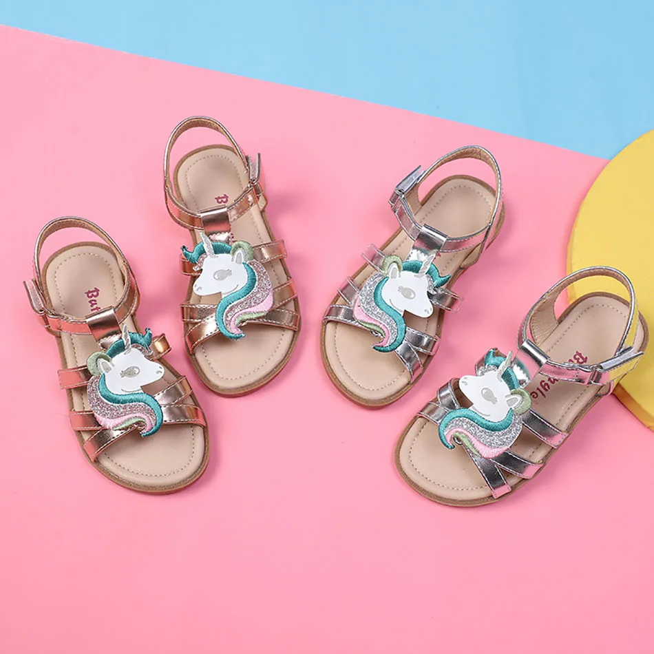 Sandalias de unicornio para niñas pequeñas, zapatos de princesa para fiesta de cumpleaños, rendimiento, oro rosa