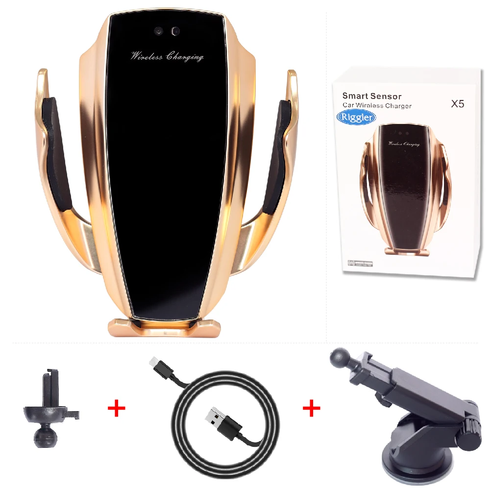 Gold two style Infrared Induction Qi Wireless Charger Car 10W Fast Charging Holder for Iphone XR XS 8/8 Plus Huawei P30Pro Mate20Pro - Тип штекера: Gold two style