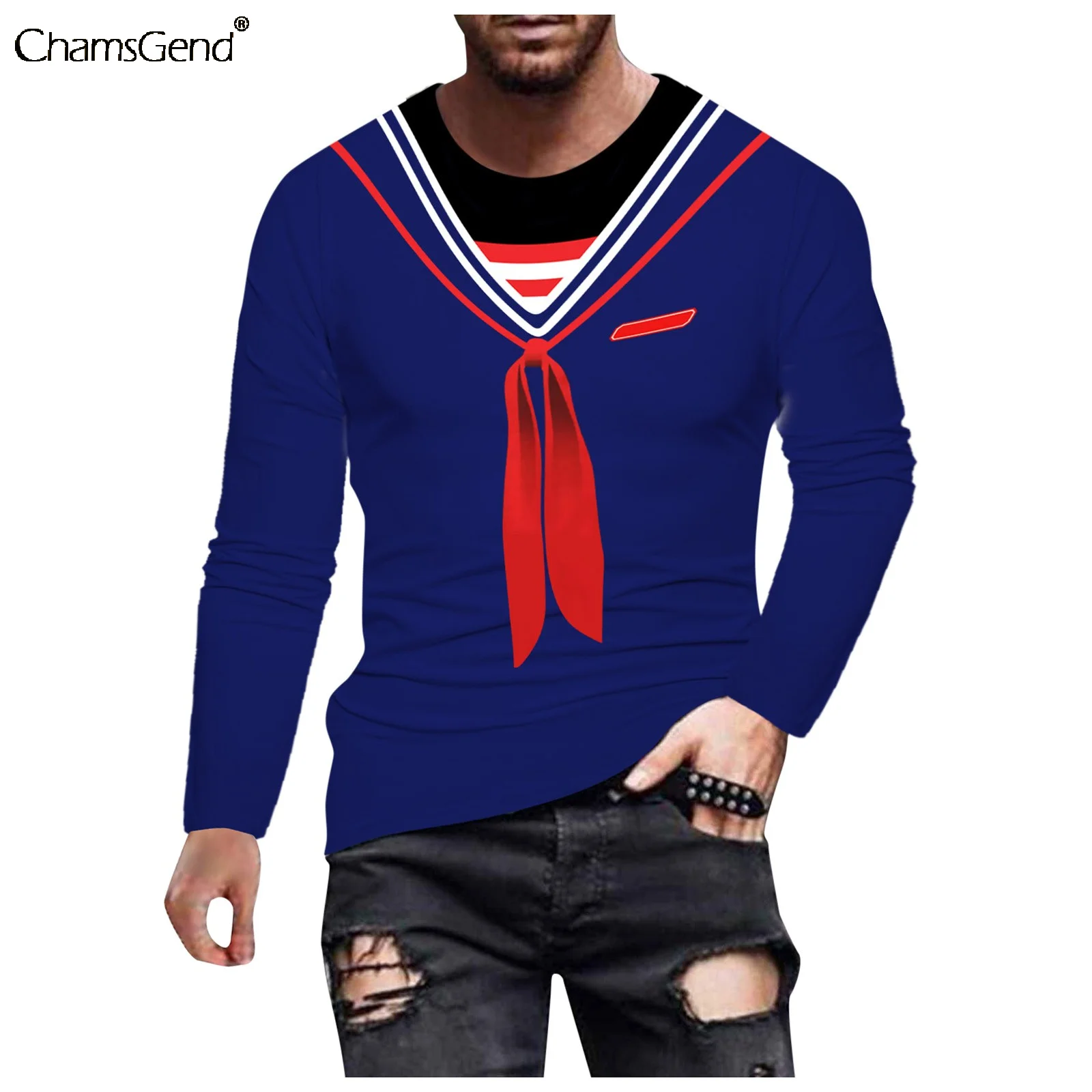 

Мужская футболка с длинным рукавом и круглым вырезом, весна-осень