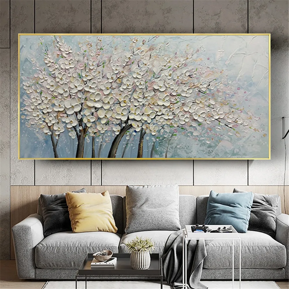 

100% Hand-painted oil painting abstract flower plum blossom pear blossom daisy modern canvas painting living room decor wall art