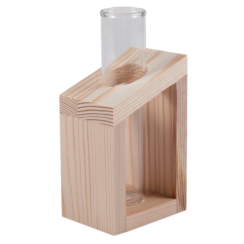 Хрустальная стеклянная пробирка ваза в деревянной подставке цветочные горшки