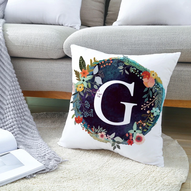 

44X44CM Alphabet Letter Cushion Cover Crown Polyester Cushion Cover Decorative Cushions for Sofa Home Decoration Pillowcase