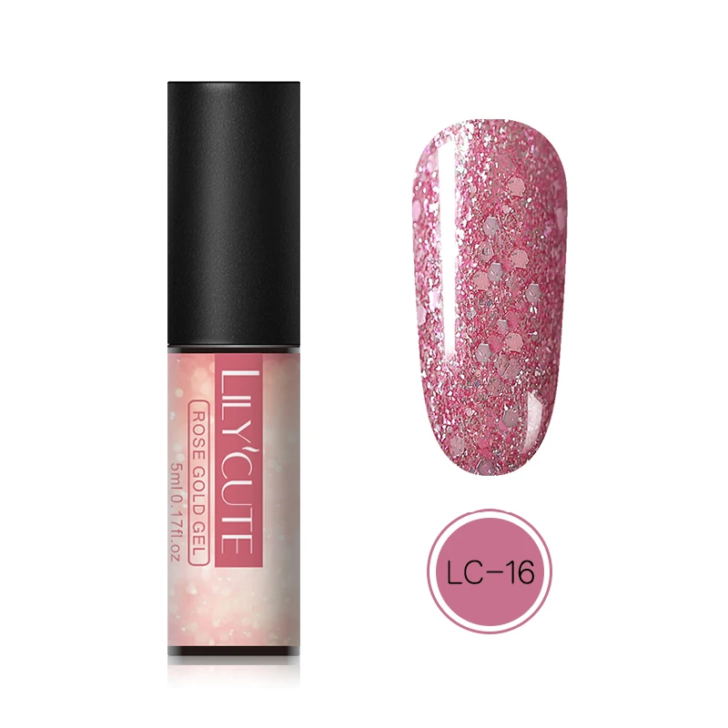 LC-16 LILYCUTE розовый золотой УФ-Гель-лак 5 мл замачиваемый Блестящий лак для ногтей замачиваемый Сияющий УФ-гель долговечный гель для дизайна ногтей - Цвет: LC-16