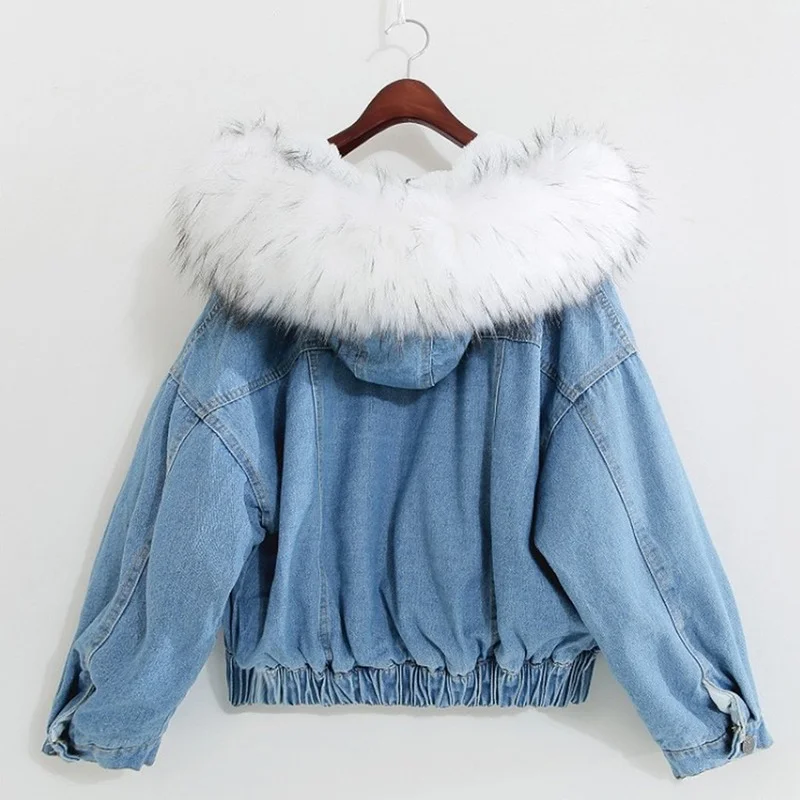 

Women Hooded Winter Jacket Autumn Basic Hooded Denim Jacket New