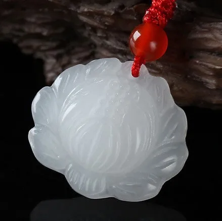 

Real jade Hand-Carved Hetian white lotus jade Pendant with necklace women men jade jewelry jade gift with pendants