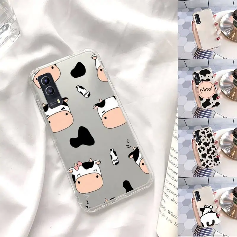 

Cow Milk Black White Phone Case Transparent For VIVO X 60 50 30 27 23 21 20 9 pro plus S i + Soft TPU Clear Mobile bags