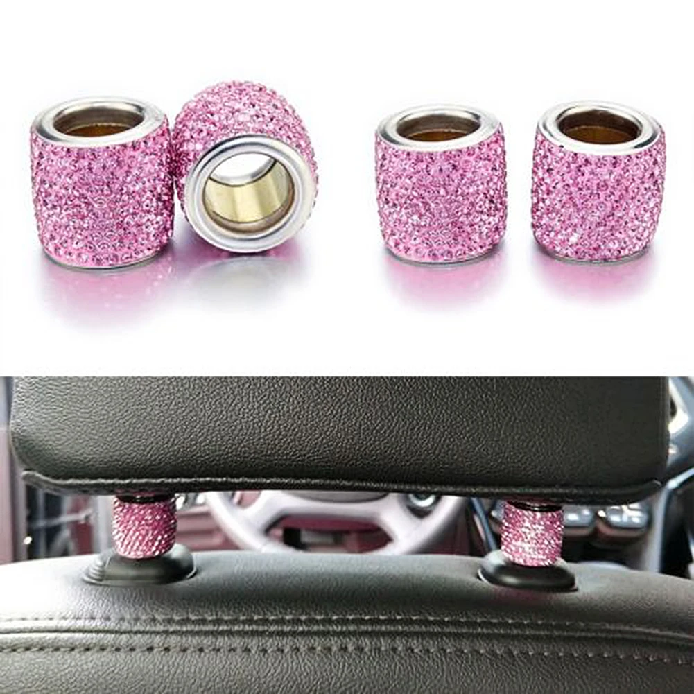 

4Pcs Crystal Car Seat Headrest Decor Ring Collars Girls Rhinestone Diamond Car Interior Moulding Accessories Car Ornament
