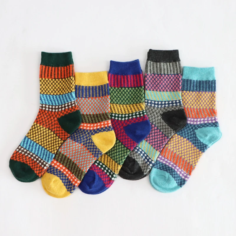 Женские теплые шерстяные носки Johnature толстые винтажные 5 парт/лот с мультяшными