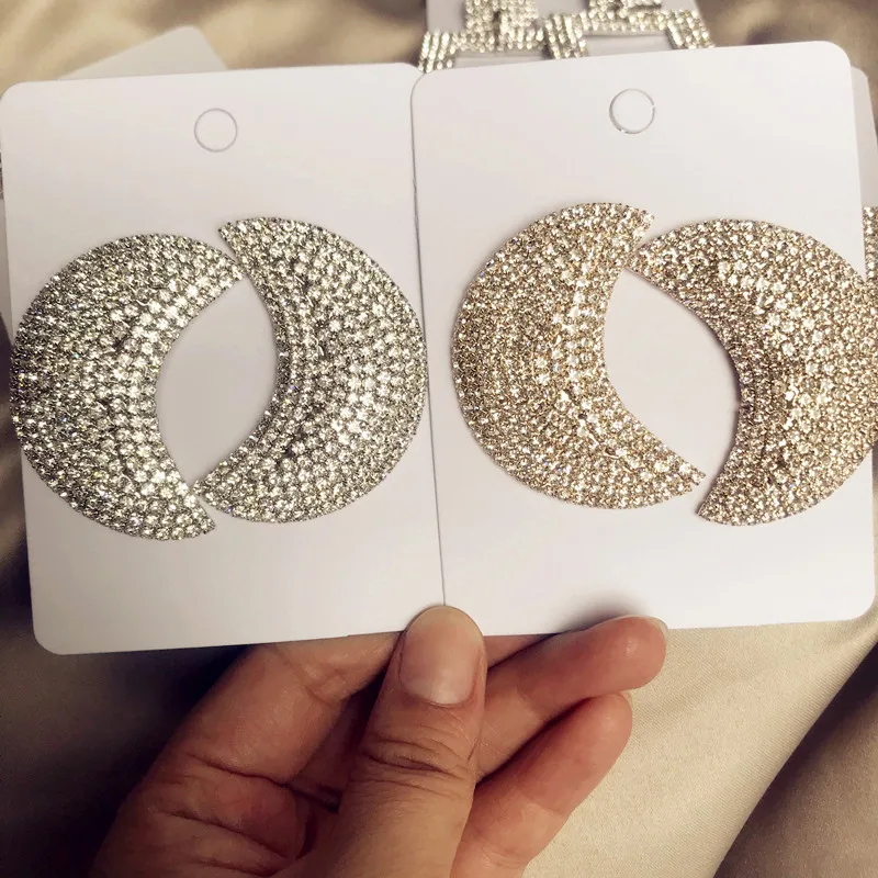 Серьги-подвески в форме Луны женские потрясающие блестящие стразы бижутерия