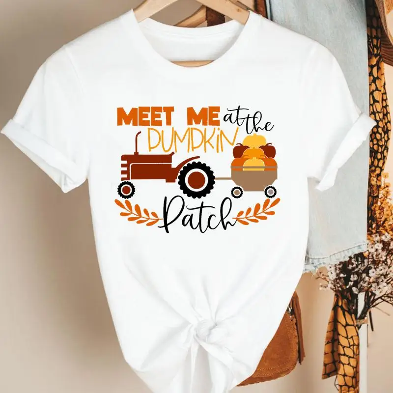 

Pumpkin Happy Thanksgiving Halloween Print Tee Top Women Autumn Fall Clothing Lovely Cartoon Tshirt Female Graphic T-shirt