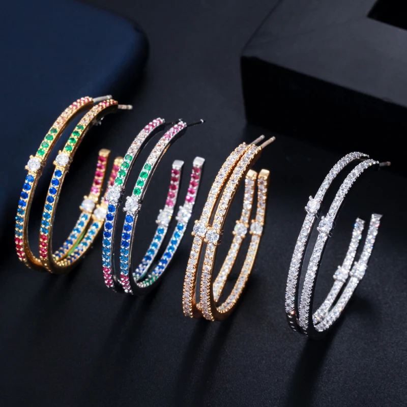 Серьги-кольца женские большие круглые с фианитом E232 | Украшения и аксессуары