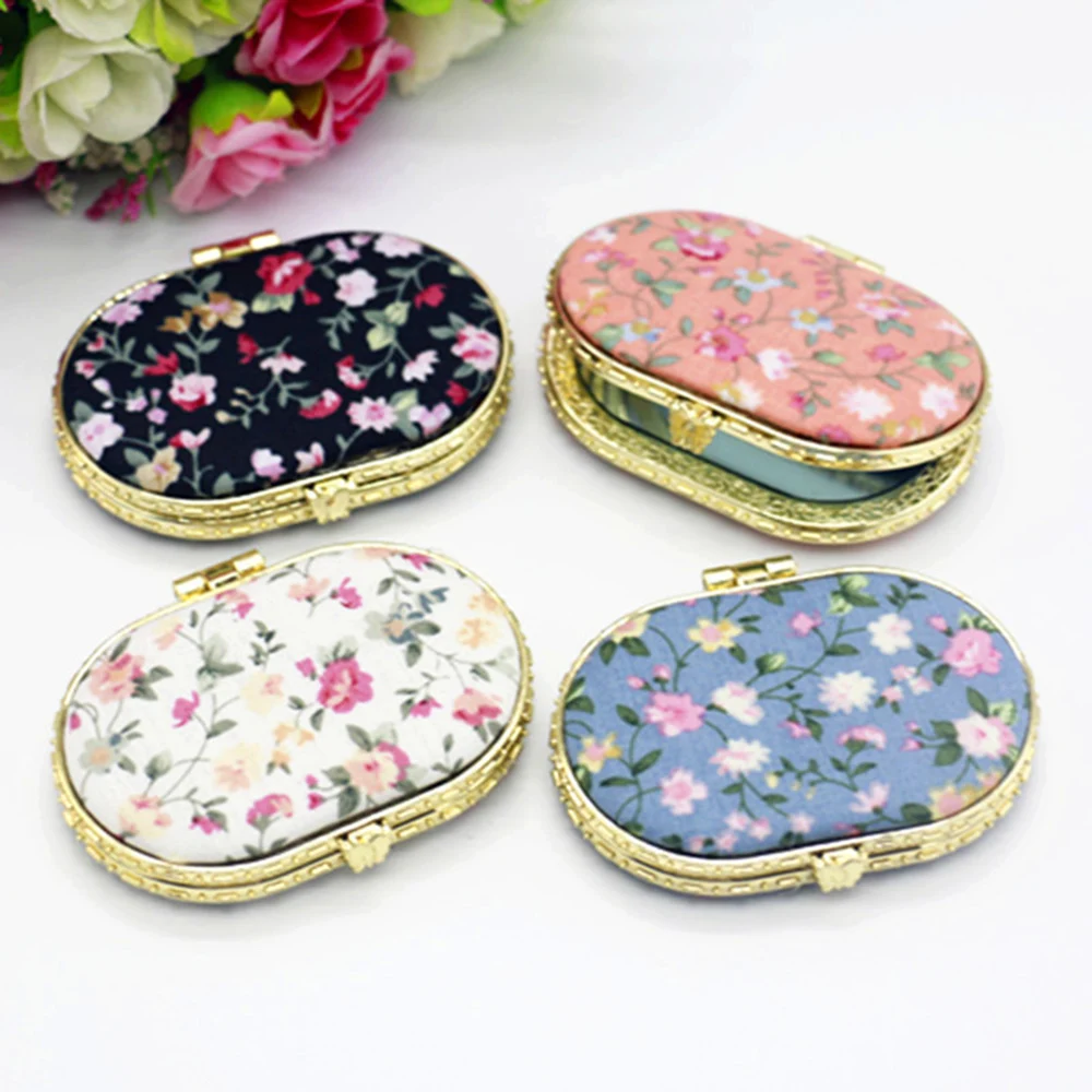 Chinese Style Gifts Makeup Mirror Literary Retro Cloth Printing Double-sided Folding Portable Mini Small | Красота и здоровье