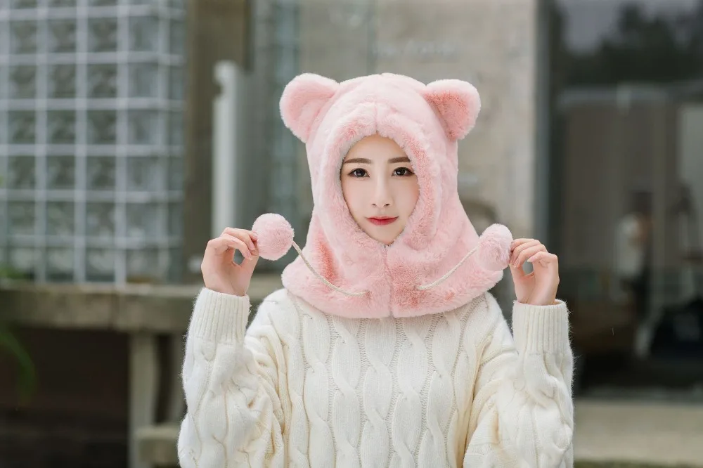 PLOERMIN новые милые Мультяшные уши Skullies Beanies кроличий мех вязаные шапки зимние толстые теплые мягкие Твердые крышки Зимние женские шапки