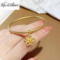 kissflower br239 fine jewelry wholesale fashion woman girl bride birthday wedding gift vintage flower 24kt gold bracelet bangle