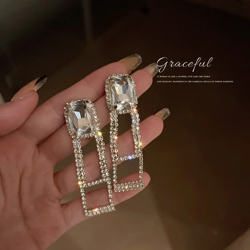 

925 Silver Needle Diamond Inlaid Geometric Earrings Korean New Light Luxury Niche Design Simple And Versatile Earrings